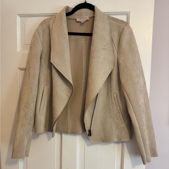 Philosophy Jackets & Blazers - Philosophy Women M Taupe Faux Suede Leather Asymmetric Zip Moto Jacket